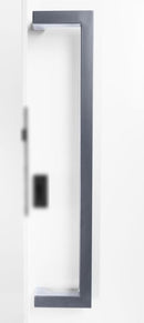 White door with a silver handle on a white background