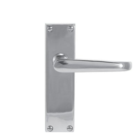 Metal door handle on a white background