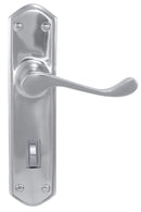 Metal door handle with lock on a white background