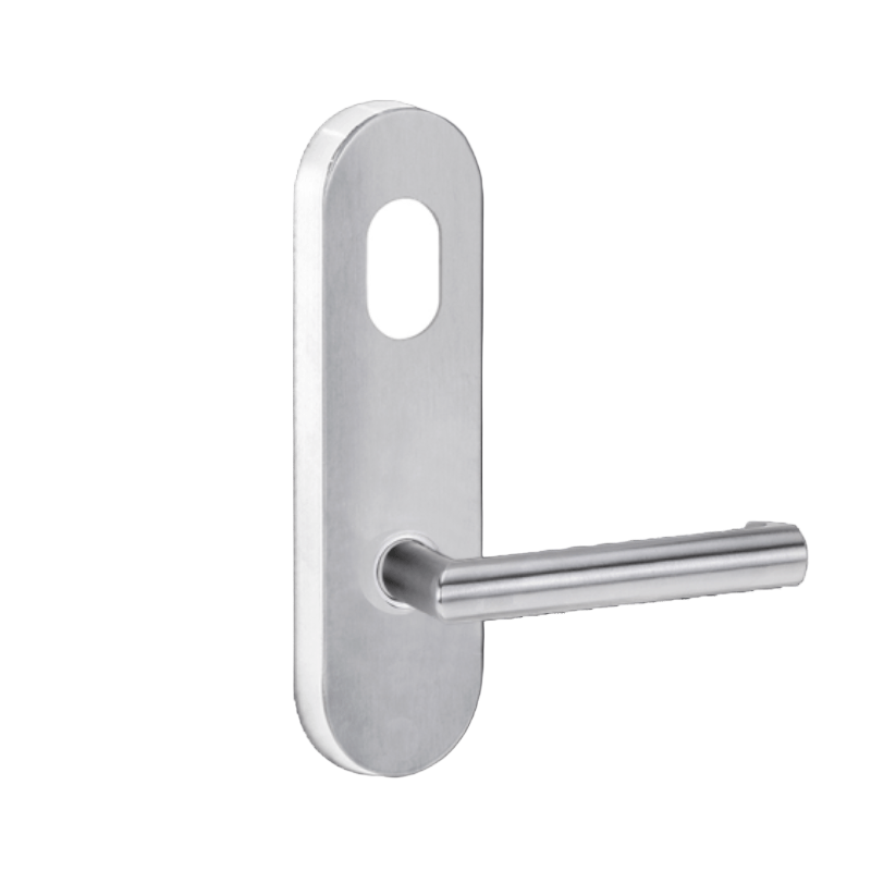 Lockwood 2801 Round End Plate with Cylinder Hole & 155 Lever Satin Chrome 2801/155SC