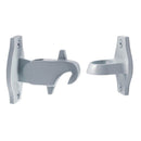 Pair of silver metal brackets on a white background