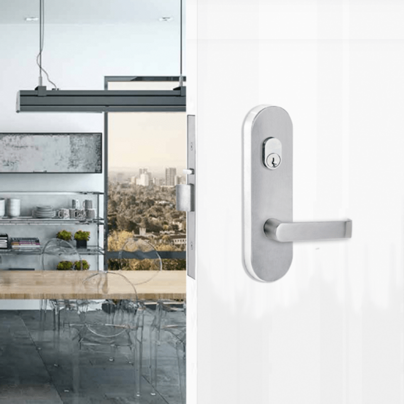 Lockwood 2801 Round End Plate with Cylinder Hole & 59 Lever Satin Brass Unlacquered 2801/59SBU