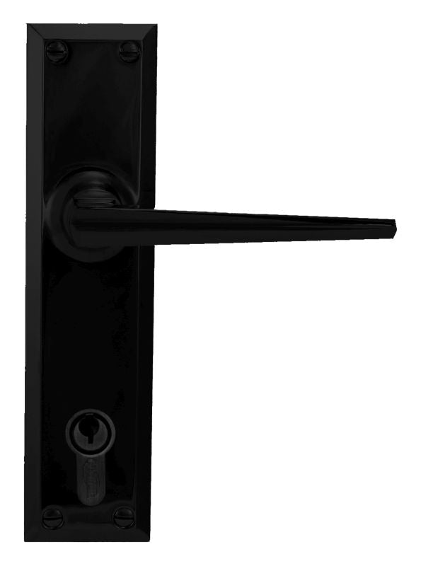 Black door handle on a white background