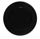 Black circular object on a white background