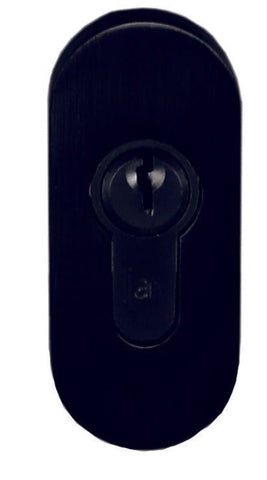 Black oval door handle on a white background