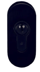 Black oval door handle on a white background