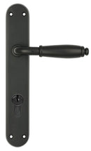 Black door handle with lock mechanism on a white background