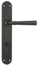 Black door handle with lock on a white background