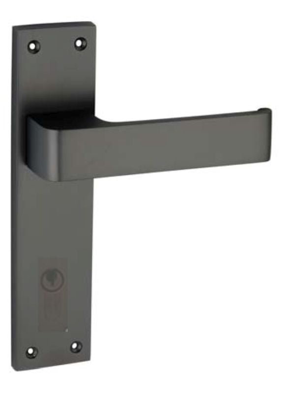 Black door handle on a white background