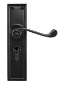 Black door handle with lock mechanism on a white background