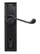 Black door handle with lock mechanism on a white background