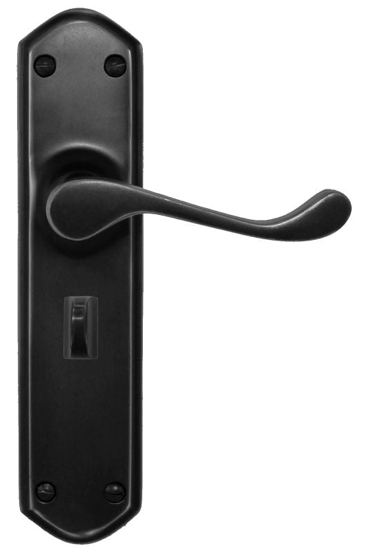 Black door handle with lock on a white background