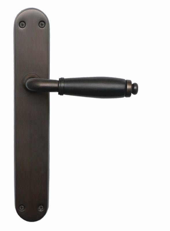 Black door handle on a white background