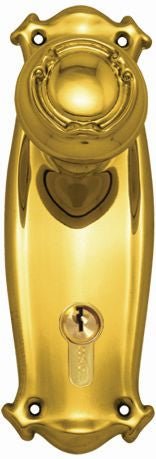 Superior Brass Scroll Knob Lock C/c 85mm Polished Brass 255x75mm (Pair)