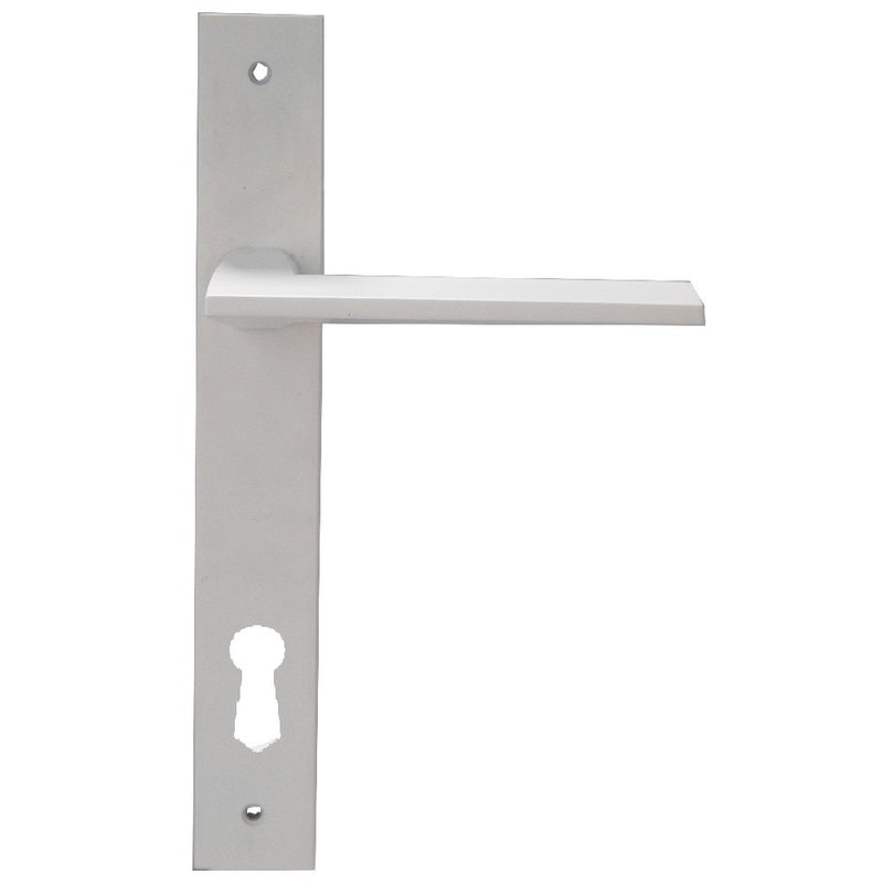 Builders Choice Long Plate Entrance Set (CC 85mm) White 225x32mm  ONLY LEVER SET