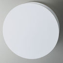 Round white light fixture on a gray background