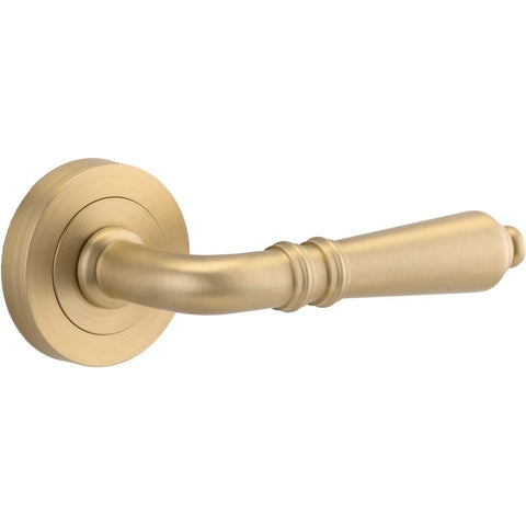 Iver Sarlat Solid Brass Door Lever on Round Rose | Passage Lever Set Only | 10 Finishes - Brushed Brass