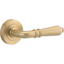 Iver Sarlat Solid Brass Door Lever on Round Rose | Passage Lever Set Only | 10 Finishes - Brushed Brass