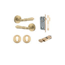 Iver Sarlat Solid Brass Door Lever on Round Rose | Entrance Kit (Key/Thumb) | 10 Finishes - Brushed Brass