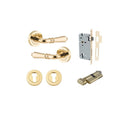 Iver Sarlat Solid Brass Door Lever on Round Rose | Entrance Kit (Key/Thumb) | 10 Finishes - Polished Brass