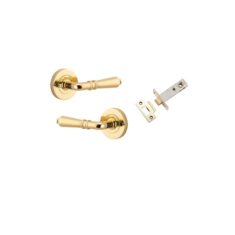 Iver Sarlat Solid Brass Door Lever on Round Rose | Inbuilt Privacy Kit | 10 Finishes - Polished Brass