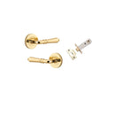 Iver Sarlat Solid Brass Door Lever on Round Rose | Inbuilt Privacy Kit | 10 Finishes - Polished Brass