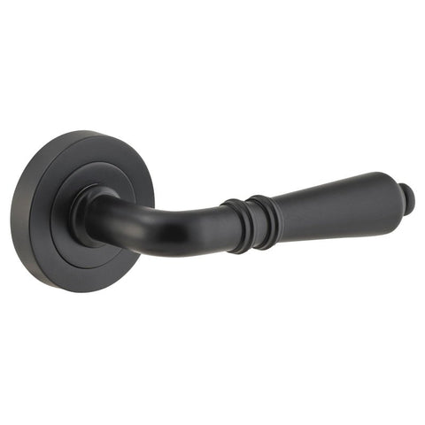 Iver Sarlat Solid Brass Door Lever on Round Rose | Passage Lever Set Only | 10 Finishes - Matt Black