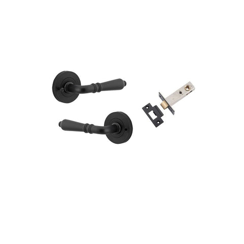 Iver Sarlat Solid Brass Door Lever on Round Rose | Inbuilt Privacy Kit | 10 Finishes - Matt Black