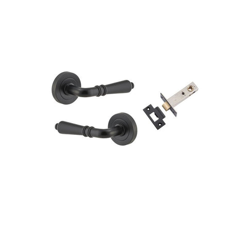 Iver Sarlat Solid Brass Door Lever on Round Rose | Passage Kit | 10 Finishes - Matt Black