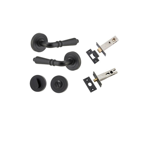 Iver Sarlat Solid Brass Door Lever on Round Rose | Separate Privacy Kit | 10 Finishes - Matt Black