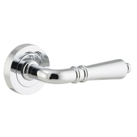 Iver Sarlat Solid Brass Door Lever on Round Rose | Passage Lever Set Only | 10 Finishes - Polished Chrome