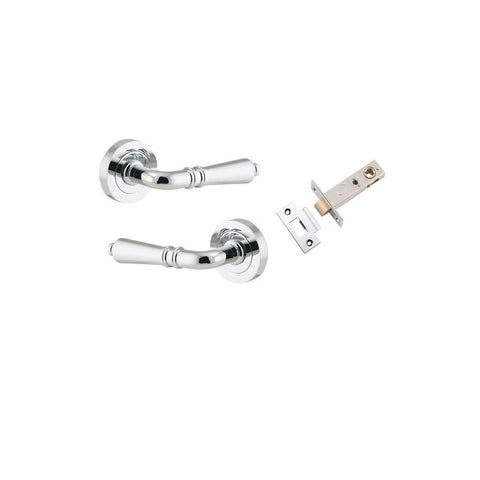 Iver Sarlat Solid Brass Door Lever on Round Rose | Passage Kit | 10 Finishes - Polished Chrome