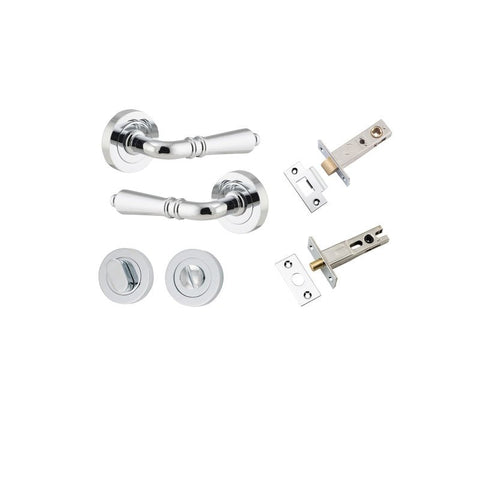 Iver Sarlat Solid Brass Door Lever on Round Rose | Separate Privacy Kit | 10 Finishes - Polished Chrome