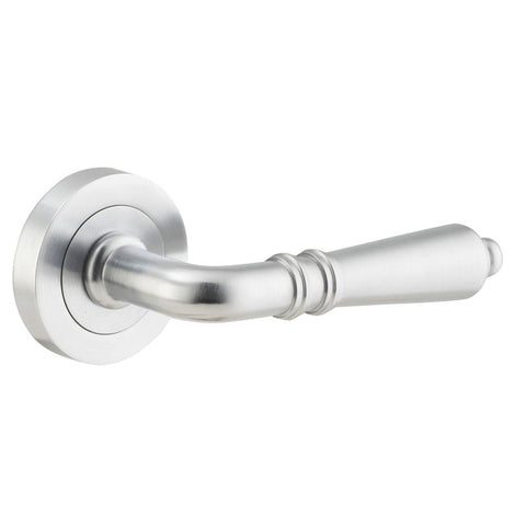 Iver Sarlat Solid Brass Door Lever on Round Rose | Passage Lever Set Only | 10 Finishes - Brushed Chrome