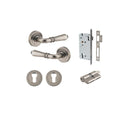 Iver Sarlat Solid Brass Door Lever on Round Rose | Entrance Kit (Key/Key) | 10 Finishes - Distressed Nickel