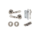 Iver Sarlat Solid Brass Door Lever on Round Rose | Entrance Kit (Key/Thumb) | 10 Finishes - Distressed Nickel