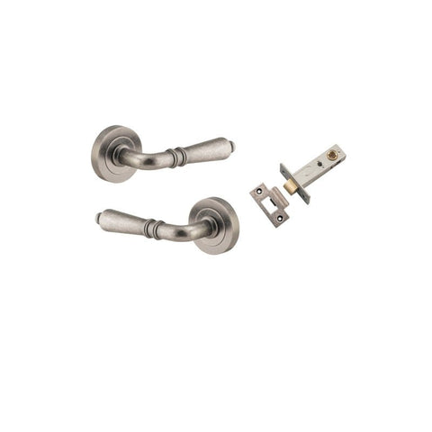 Iver Sarlat Solid Brass Door Lever on Round Rose | Passage Kit | 10 Finishes - Distressed Nickel