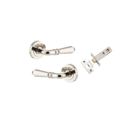 Iver Sarlat Solid Brass Door Lever on Round Rose | Passage Kit | 10 Finishes - Polished Nickel