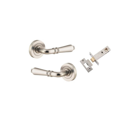 Iver Sarlat Solid Brass Door Lever on Round Rose | Passage Kit | 10 Finishes - Satin Nickel