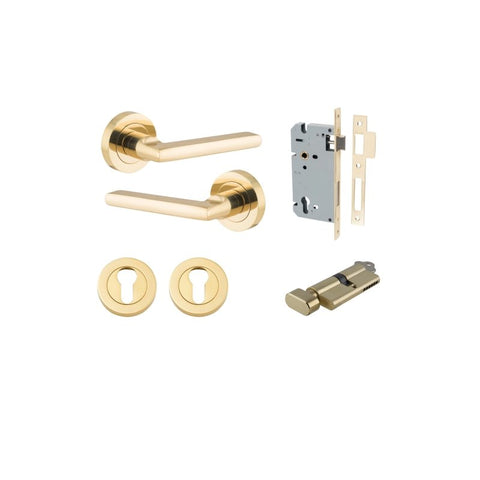 Iver Baltimore Solid Brass Door Lever Handle | Entrance Kit (Key/Thumb) | 7 Finishes - Polished Brass