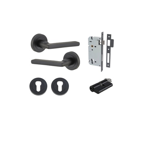 Iver Baltimore Solid Brass Door Lever Handle | Entrance Kit (Key/Key) | 7 Finishes - Matt Black