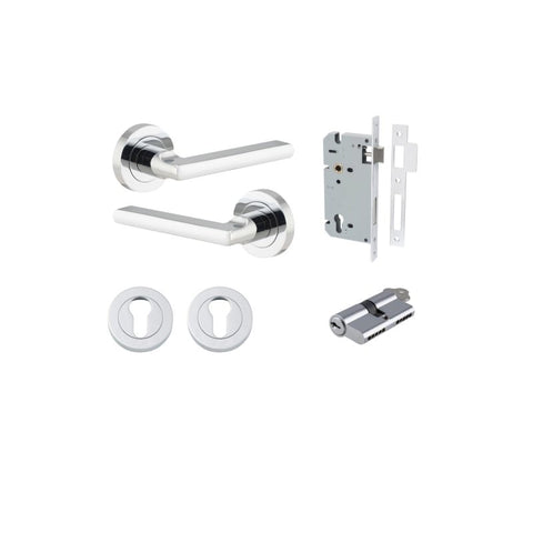 Iver Baltimore Solid Brass Door Lever Handle | Entrance Kit (Key/Key) | 7 Finishes - Polished Chrome