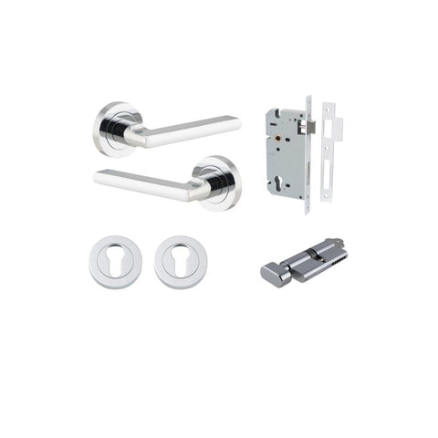 Iver Baltimore Solid Brass Door Lever Handle | Entrance Kit (Key/Thumb) | 7 Finishes - Polished Chrome