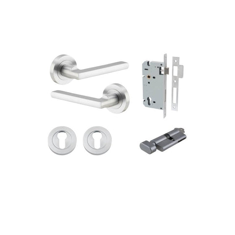 Iver Baltimore Solid Brass Door Lever Handle | Entrance Kit (Key/Thumb) | 7 Finishes - Brushed Chrome