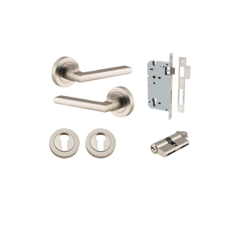 Iver Baltimore Solid Brass Door Lever Handle | Entrance Kit (Key/Key) | 7 Finishes - Satin Nickel