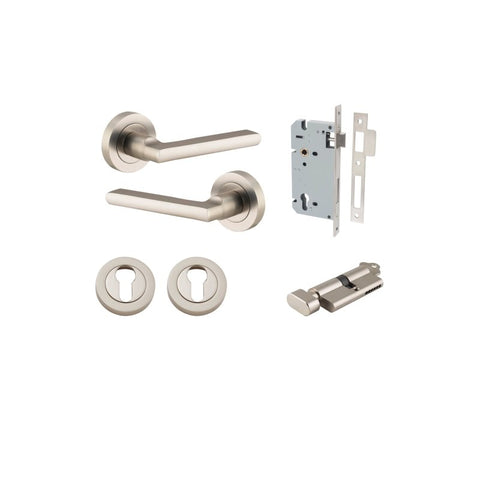 Iver Baltimore Solid Brass Door Lever Handle | Entrance Kit (Key/Thumb) | 7 Finishes - Satin Nickel