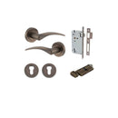 IVER Oxford Door Lever Handle On Round Rose | Entrance Kit (Key/Thumb) | 4 Finishes - Signature Brass