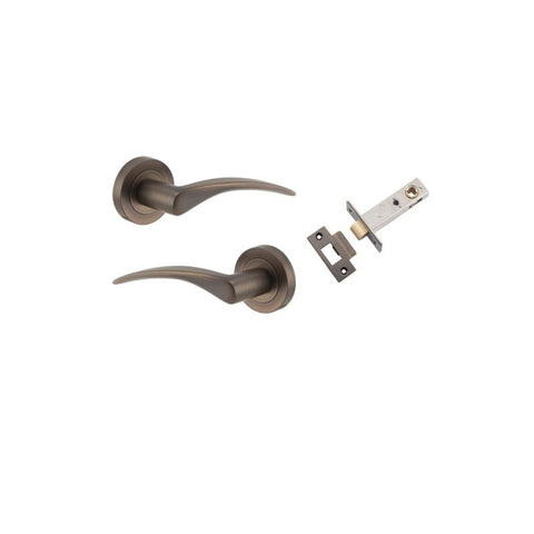 IVER Oxford Door Lever Handle On Round Rose | Passage Kit | 4 Finishes - Signature Brass
