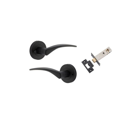 IVER Oxford Door Lever Handle On Round Rose | Inbuilt Privacy Kit | 4 Finishes - Matt Black