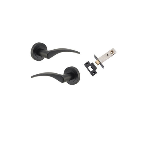 IVER Oxford Door Lever Handle On Round Rose | Passage Kit | 4 Finishes - Matt Black